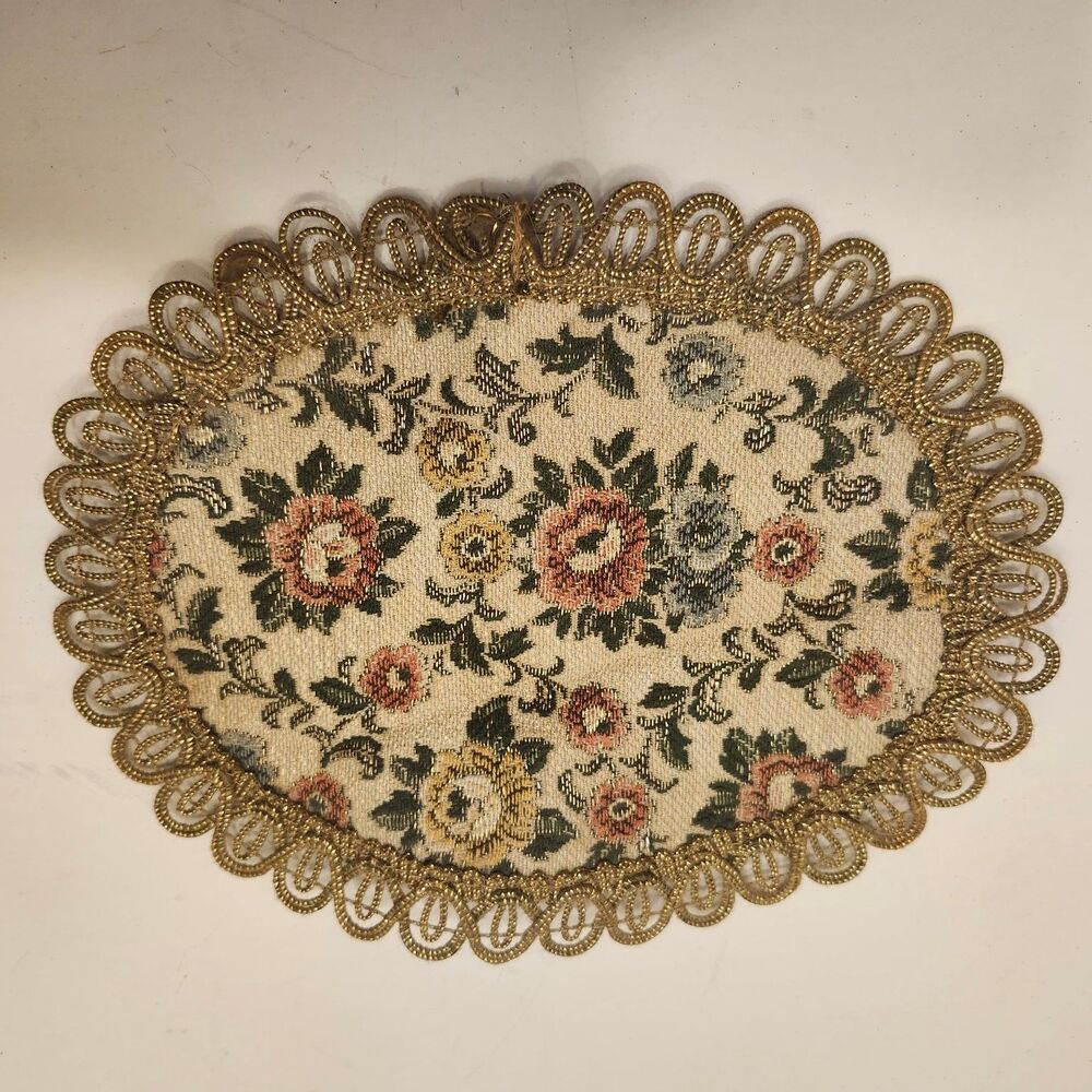 Vintage Style Floral Tapestry Brocade Decorative Doll House Rug Scalloped Edge